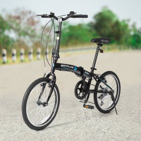Costway Goplus 20 In. 7-Speed Folding Bicycle Bike for Adult Lightweight Iron Frame Dual V-Brakes