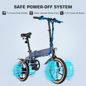 Folding Electric Bicycle Bike With 350W Brushless Motor, 16" Size, 36V 10.4 Ah Removable Battery, Black
