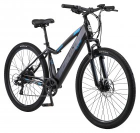 Schwinn Mountain Bike, 29-inch wheels, 7 speeds, 250-watt pedal assist motor, black