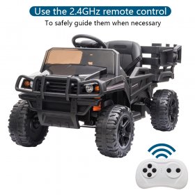 Kids Electric Car with Remote Control, YOFE Battery Powered 4 Wheels 12 Ride On Cars, Ride On Truck Cars with 3 Speed, LED Light, Rear Bucket, Ride On Toys for Boys Girls Birthday Gifts, Black