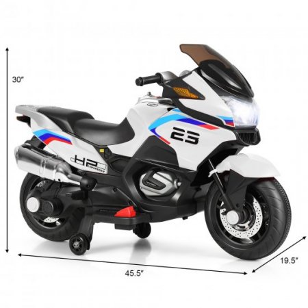 Costway 12V Kids Ride On Motorcycle Electric Motor Bike w/ Training Wheels & Light White