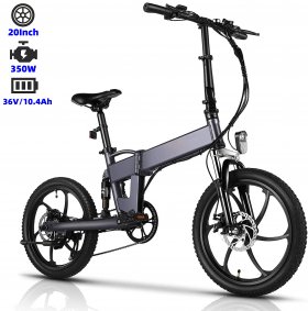 VIVI Folding Electric Bike, 20inch 350W Electric Commuter Bicycle, Max 20MPH E-Bike with 36V/10.4Ah Lithium-Ion Battery, Dual Disc Brakes, 33-mile Range for Adult Teens