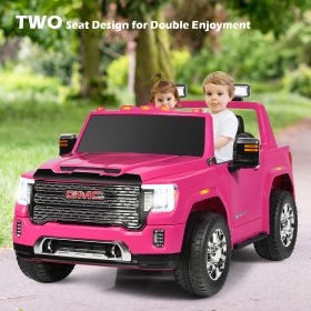 12V 2-Seater Licensed GMC Kids Ride On Truck RC Electric Car w/Storage Box Pink