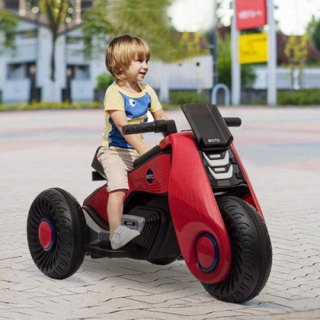 3 Wheels Electric Bicycle, Kids Ride on Motorcycle, Double Drive Motocross, Toddler Motorized Motorcycle Bike, 6V/4.5Ah Power Wheels Dirt Bike for Boys and Girls, 3-7 Years Old - Red