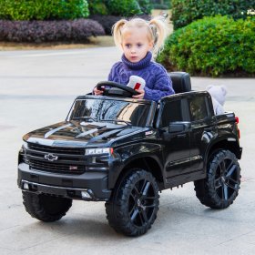 Chevrolet Silverado Ride on Toys with Remote Control, Kids Ride on Cars Electric Vehicles, Power 4 Wheels Car with LED Lights, MPS Player, 3 Years Old Boy Toys Girl Toys, Birthday Gifts, Black