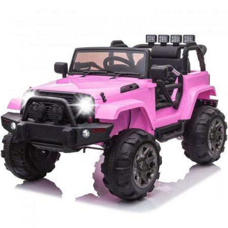 Kids Ride On Toys 12 volt Car, Electric Ride On Cars for Boys, 3-5 Years Old Power 4 Wheels Car, Ride On Truck Car with Remote Control, 3 Speeds, Spring Suspension, LED Light, Pink