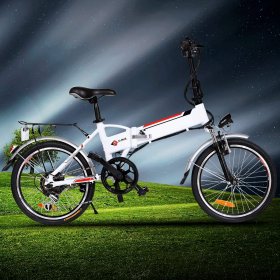 Folding Electric Bike, 20 Inch Electric Bicycle with 36V 8Ah Removable Lithium-Ion Battery, Ebike with 250W Motor and 7 Speed Gears White