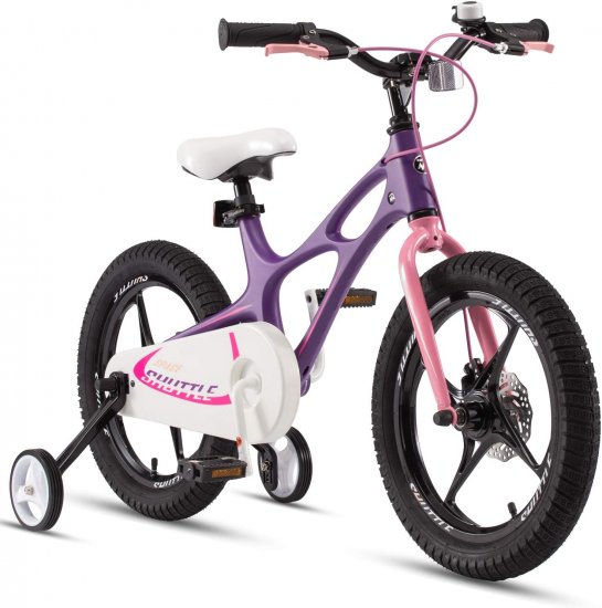 RoyalBaby Kids Bike Boys Girls Space Shuttle Purple 16 Inch Magnesium 2 Hand Disc Brakes Training Wheels and Kickstand