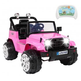 Zimtown Safety 12V Battery Electric Remote Control Car, Kids Toddler Ride On Cars Motorized Vehicles Toy Car, Wheels Suspension, Seat Belts, LED Lights and Realistic Horns Pink