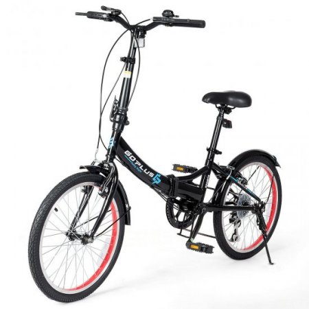 Goplus 20'' Lightweight Adult Folding Bicycle Bike w/ 7-Speed Drivetrain Dual V-Brakes