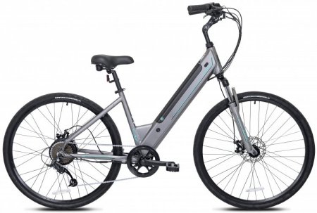 Kent Bicycles Electric Pedal Assist Step-Through Bike, 700C Wheels, Gray E-Bike