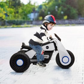 Children Battery Motor Bikes Rechargeable 3 Wheels Ride on Kids Electric Motorcycle with 3 Wheels, Music Player, Double Drive, Ride On Toys for Children 1-4, Kids Toys Christmas Gifts, White
