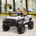 Aosom 12V Kids Electric 2-Seater Ride On Police Car SUV Truck Toy with Parental Remote Control, White