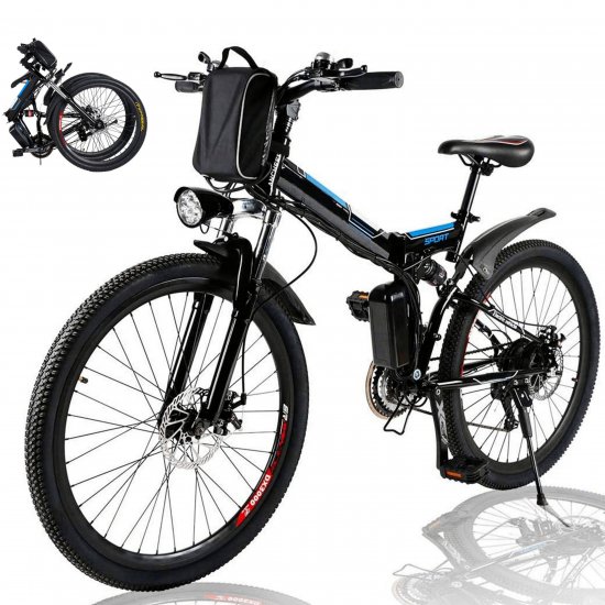 26\'\' Folding Electric Bike, Commuting Ebike Electric Mountain Bicycle with 36V 8Ah Lithium-Ion Battery, Premium Full Suspension and 21 Speed Gears