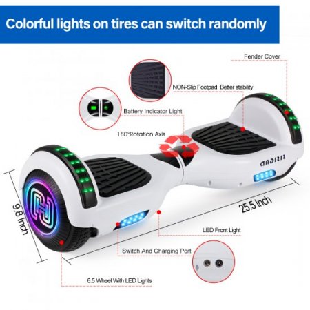 SISIGAD Hoverboard with Bluetooth 36V 6.5" Two-Wheel Self Balancing Hoverboard Electric Scooter Hoverboard for Kids Gift UL 2272 Certified White