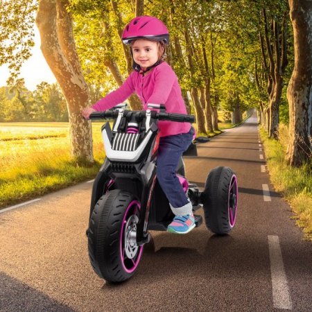 Tobbi 12V Kids Ride on Motorcycle with Horns, LED Headlight, Battery Powered Ride on Electric 3 Wheel Motorbike, Rose Red