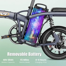 48V 20Ah Electric Bike, 14" Folding Electric Bicycle, 45 Miles Range Hybrid Bike, Waterproof Mini Bikes with Dual Disc Brakes, 350W Motor, E-Bike for Adults Teens E-Bike with Pedals