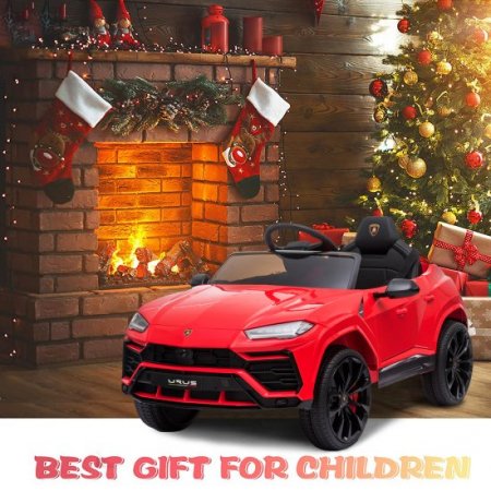 Battery Powered Cars Vehicles Birthday Gifts for Kids, 12V Kids Ride On Car Licensed Lamborghini with Remote Control, Headlights, MP3, USB, Seat Belt, Electric Cars Motorized Vehicles, Red