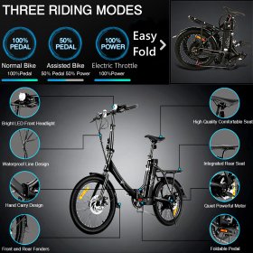 20'' Electric Folding Bike 350W Electric Mountain Bicycle for Adults, Lightweight E-Bike with 36V 10.4AH Removable Battery Throttle & Pedal Assist 7 Speed Moped City Commuter