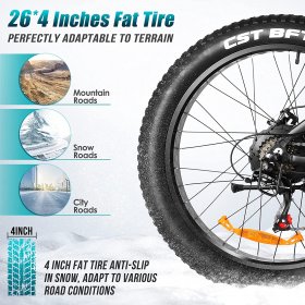 Vivi 500W 26" Electric Mountain Bicycle,4" Fat Tire Electric Bike with 48V/12.5Ah Li-Ion Battery,45 Mileage Adult E Bike/Beach Bike/Snow Bike