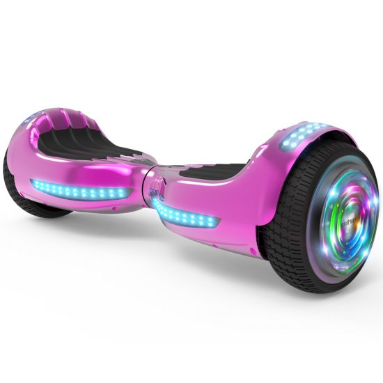 Flash Wheel UL 2272 Certified Hoverboard 6.5\" Bluetooth Speaker with LED Light Self Balancing Wheel Electric Scooter - Chrome Pink