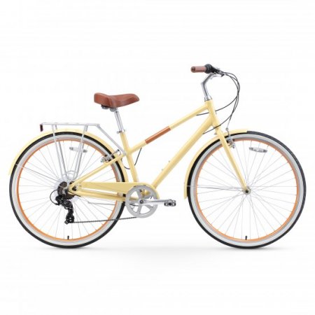 sixthreezero Reach Your Destination Women's 7-Speed Hybrid Bike with Rear Rack, 28 In. Wheels, Cream