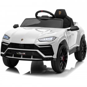 Kidzone 12V 7AH Kids Ride On Car Licensed Lamborghini Urus Electric Vehicle High/Low Speed With 2.4G Remote Control, Horn, USB Port, USB, AUX, Spring Suspension, Opening Door, LED light, White