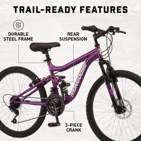 Mongoose Major Mountain Bike, 24-inch wheels, 21 speeds, purple.