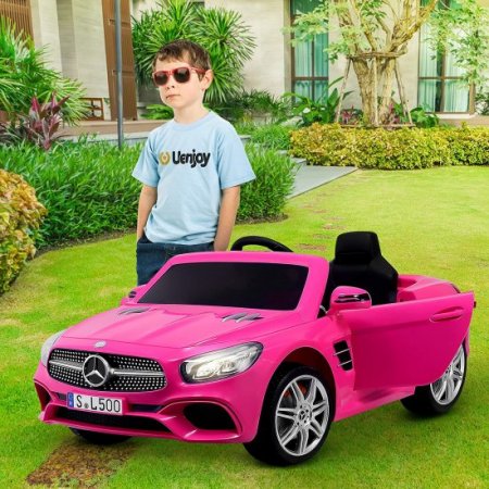 Uenjoy 12V Licensed Mercedes-Benz SL500 Kids Ride On Car Electric Cars Motorized Vehicles for Girls, with Remote Control, Music, Horn, Spring Suspension, Safety Lock