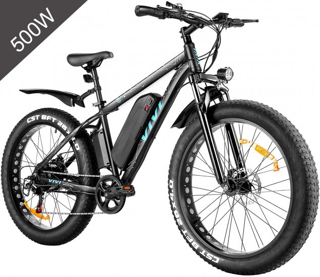 Vivi 500W 26\" Electric Mountain Bicycle,4\" Fat Tire Electric Bike with 48V/12.5Ah Li-Ion Battery,45 Mileage Adult E Bike/Beach Bike/Snow Bike