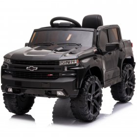 Kidzone 12V Battery Powered Licensed Chevrolet Silverado Trail Boss LT Kids Ride On Truck ATV Car, Toddler Electric Vehicles Toys w/ Remote Control, MP3/Bluetooth, Spring Suspension, LED Light, Black