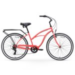 sixthreezero Around The Block Women's 7-Speed Beach Cruiser Bicycle, 26" Wheels, Coral