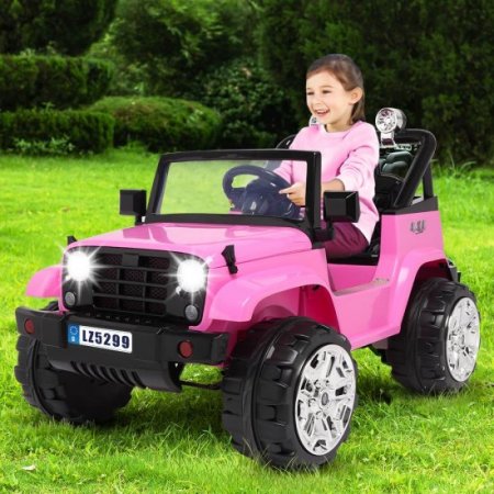 Zimtown Safety 12V Battery Electric Remote Control Car, Kids Toddler Ride On Cars Motorized Vehicles Toy Car, Wheels Suspension, Seat Belts, LED Lights and Realistic Horns Pink