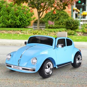 Aosom Licensed Volkswagen Beetle Electric Kids Ride-On Car 6V Battery Powered Toy with Remote Control Music Horn Lights MP3 for 3-8 Years Old Blue