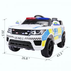 TOBBI 12V Ride on Police Car with Remote Control, Electric Battery Powered Ride on Truck SUV Car, Children's Best Toy Car with Siren LED Flashing Lights Bluetooth Music Spring Suspension