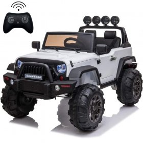Kids Electric Vehicles with Remote Control, 12V Ride on Cars for Girls Boys, Motorized Vehicles Ride on Truck Car W/ LED Lights, Spring Suspension, MP3 Player, White Battery-Powered Ride on Toys