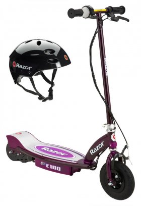 Razor E100 Electric Motor Powered Girls Scooter (Purple) & Youth Sport Helmet