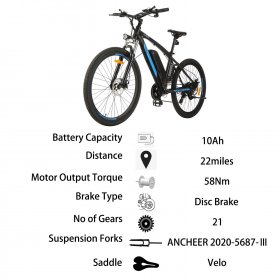 27.5 inch Electric Bike for Adults 500W Electric Bicycle Electric Mountain Bike, 20MPH Ebike with Removable 10/ Battery, Professional 21/24 Speed Gears 7 Speeds