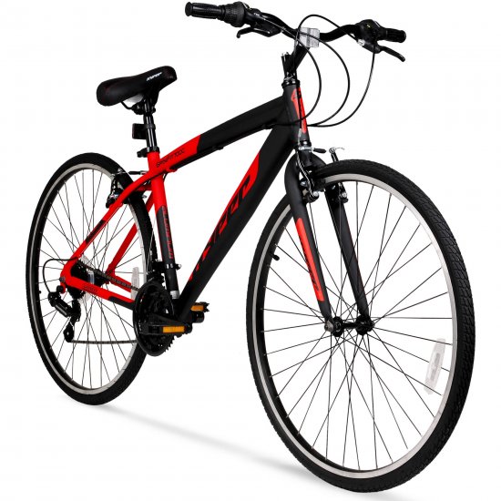 Hyper Bicycles 700c Men\'s SpinFit Hybrid Bike, Black and Red