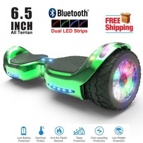 Hoverboard All-Terrain LED Flash Wide All Terrian Wheel with Bluetooth Speaker Dual LED Light Self Balancing Wheel Electric Scooter Chrome Green