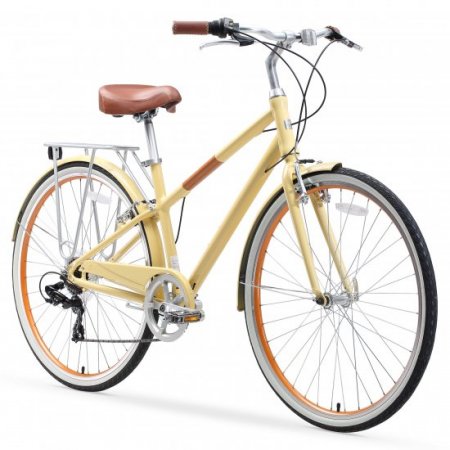 sixthreezero Reach Your Destination Women's 7-Speed Hybrid Bike with Rear Rack, 28 In. Wheels, Cream