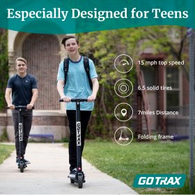 GOTRAX G2 Foldable Electric Scooter with 6.5" Solid Tires, 200W Motor up 15.5mph and 144Wh Lithium Battery up 7miles for Teens Age of 8+ Black