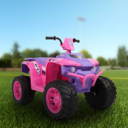 Kids Ride-On ATV, Dual Drive 4 Wheels ATV, Electric Kids Ride-On Toys, Beach Bike with LED Headlights, MP3 Player, Radio, 12V Battery Powered Toddler ATV, Ride-On ATV Toy for Boys/Girls, Pink