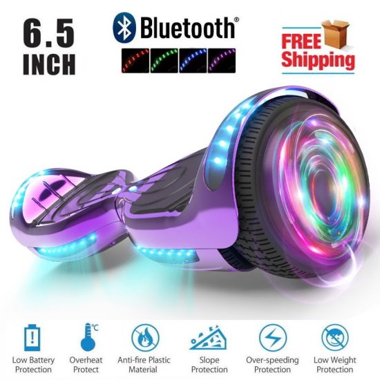 Flash Wheel Certified Hoverboard 6.5\" Bluetooth Speaker with LED Light Self Balancing Wheel Electric Scooter - Chrome Purple