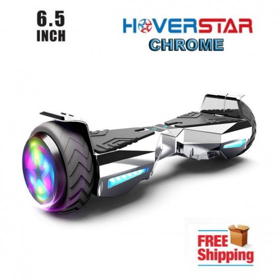 Bluetooth Hoverboard 6.5\" Two-Wheel Self Balancing Electric Scooter with LED Light Chrome Silver