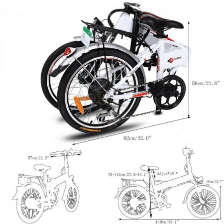 Folding Electric Bike, 20 Inch Electric Bicycle with 36V 8Ah Removable Lithium-Ion Battery, Ebike with 250W Motor and 7 Speed Gears White