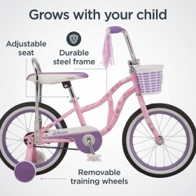 Schwinn kids bike, 16-inch wheel, training wheels, girls, pink, banana seat