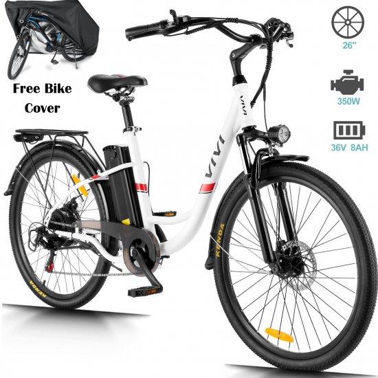 VIVI 26\" 350W Electric Mountain Bike Aluminum Alloy Frame Cycling Electric Bicycle with Fremium BIke Cover Removable 8Ah Lithium-Ion Battery 7 Speed for Adults KI2O