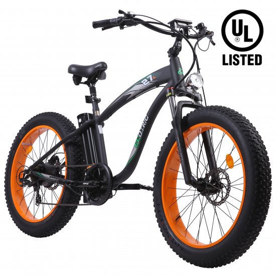 ECOTRIC Powerful Fat Tire Electric Bicycle 26\" Aluminium Frame Suspension Fork Beach Snow Ebike Electric Mountain Bicycle 750W Motor 48V 13AH Removable Lithium Battery (Orange)