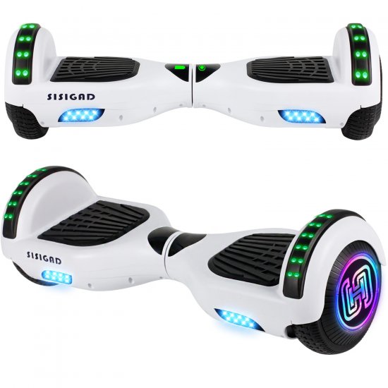 SISIGAD Hoverboard with Bluetooth 36V 6.5\" Two-Wheel Self Balancing Hoverboard Electric Scooter Hoverboard for Kids Gift UL 2272 Certified White